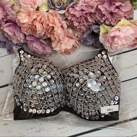 Goddess Crystal Rhinestone Studded Bra Lingerie - Picture 12 of 14